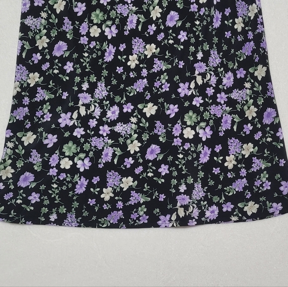 Vintage Studio 90s Purple Ditsy Floral Crepe Bow Waist Flowy Hem Mini Skirt M - Picture 4 of 9